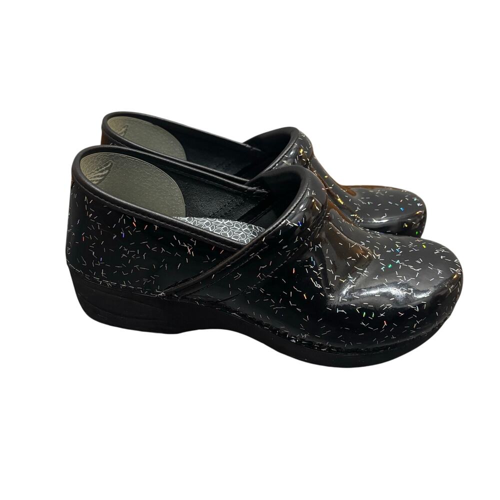 Dansko XP 2.0 Black Patent Leather Clog with Confetti Print -size 41, US 11-11.5